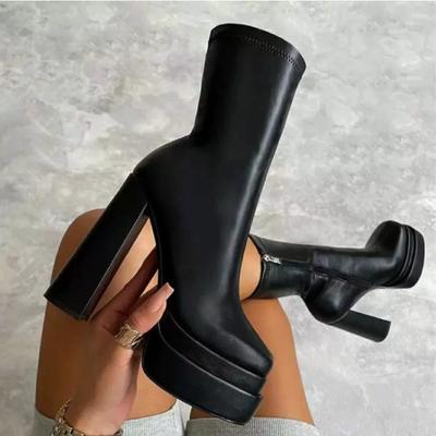 Damenschuhe Neuer Stil Plateau-Stiefel Damen Hochwertige Luxus Damen Lederstiefel Super High Heels Stiefel Zapatos Mujer