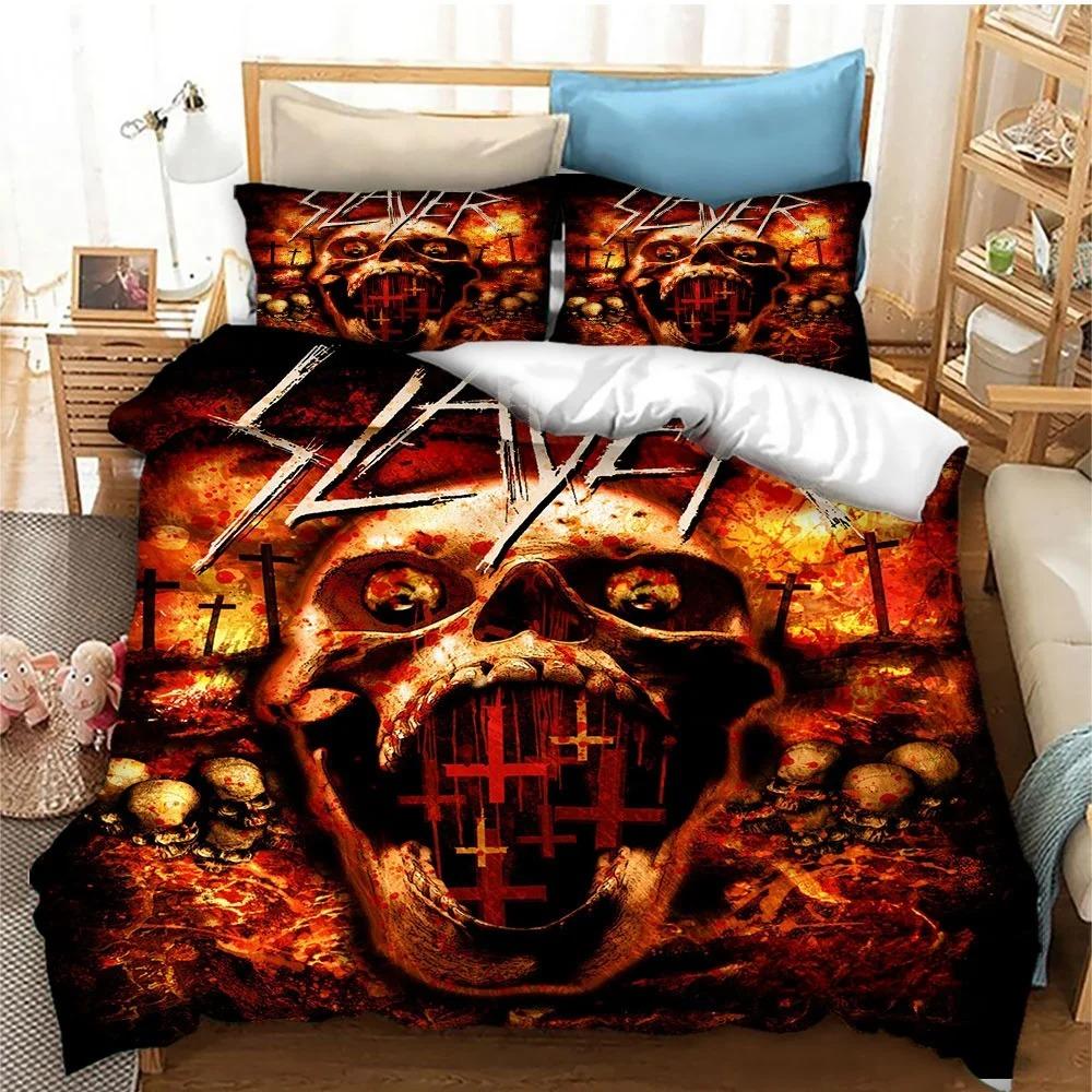 Slayer Heavy Metal Band Musikk Dynesett Sengetøy, Dynetrekk Sengesett Dundyne Trekk Putetrekk, King Queen Size Sengetøy Barn