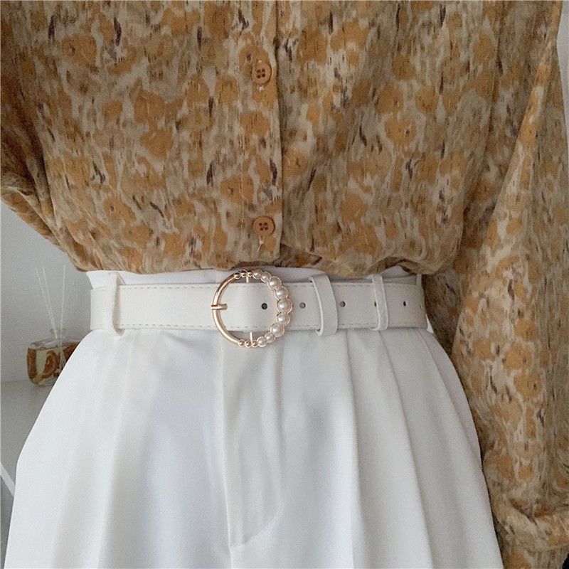 Womens Fashionable Musthave Pu Jeans Belt With Retro Pearl Design Available In Elegant Colors For Trendy Outfits