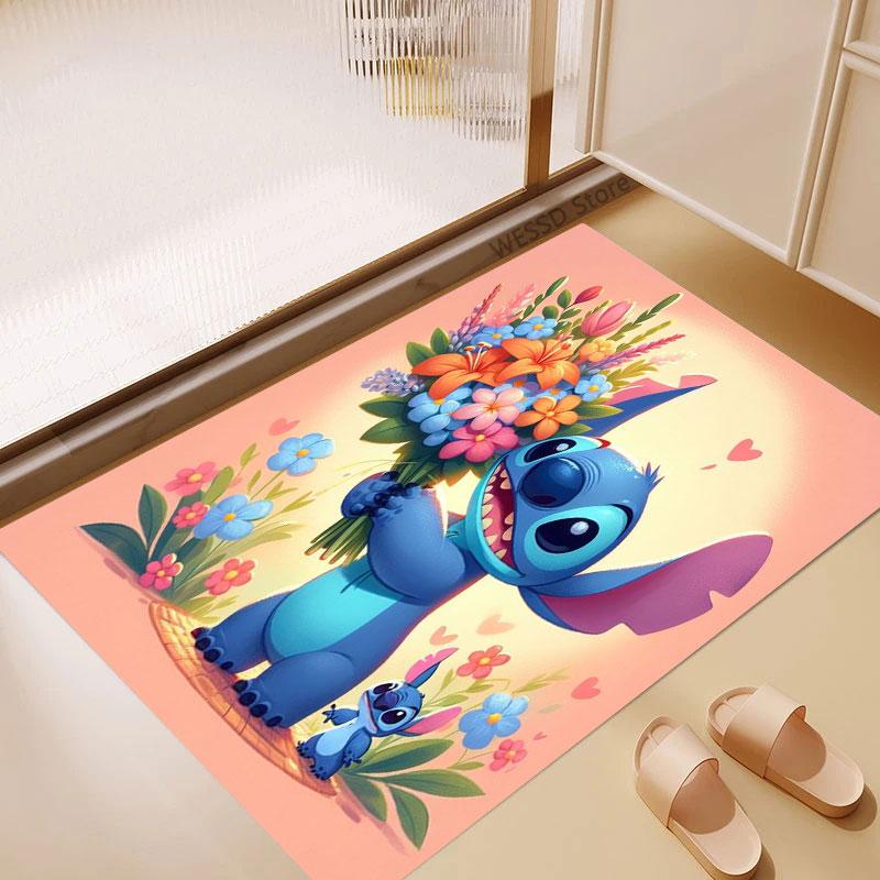 Stitch Is Holding Carpet with Floral Patterns - Non-slip Kitchen and Outdoor Carpet Home and Bedroom Decorations Birthday Gifts