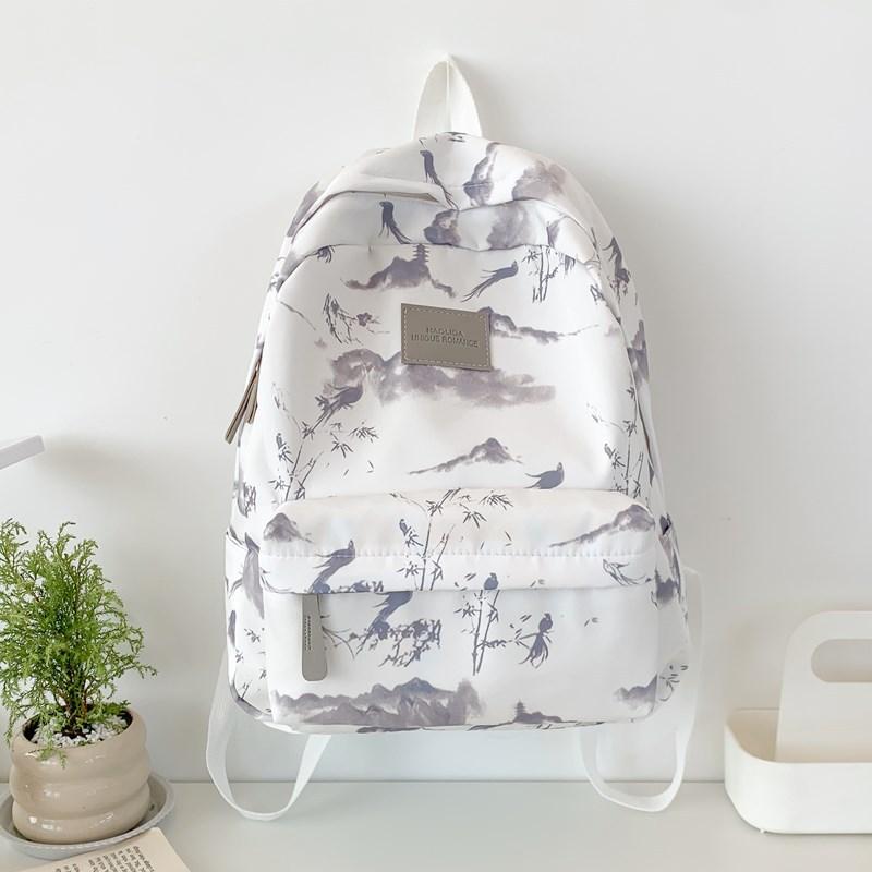 Chinese Style Ink Printing Schoolbag Female College Student Travel Backpack Light Casual Junior High School Student Backpack