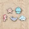 3pcs Cute Cartoon Chibi-Style Marine Creature Metal Pins: Seahorse, Shark, Jellyfish, Starfish Bag Accessories & Brooches