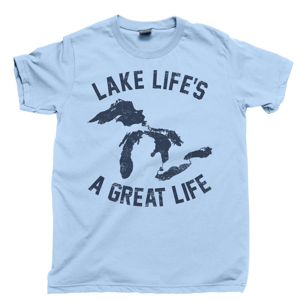 Lake Life T Shirt Great Lakes Superior Huron Erie Ontario Michigan Boating Tee