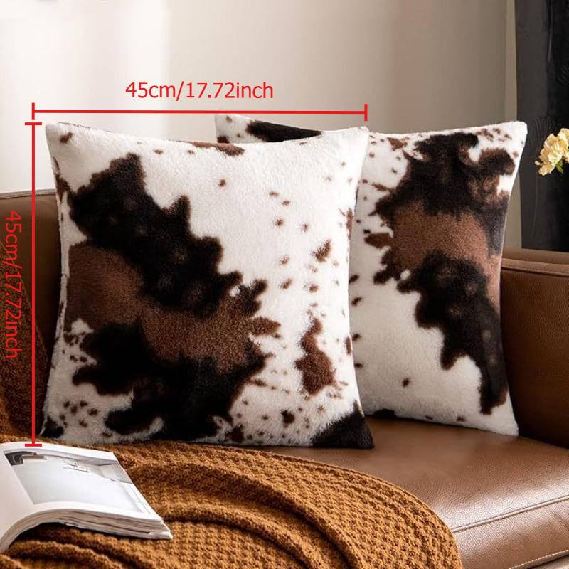 2pcs/set Dairy Cow Pattern Print Plush Pillow Cover Soft Furry Cushion Case Home Decor pillowcase for Living Room Sofa & Bedroom