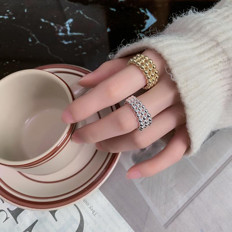 BF CLUB 925 Sterling Rings for Women Fashion Geometric Handmade Irregular Gold Dots Ring Party Christmas Gift