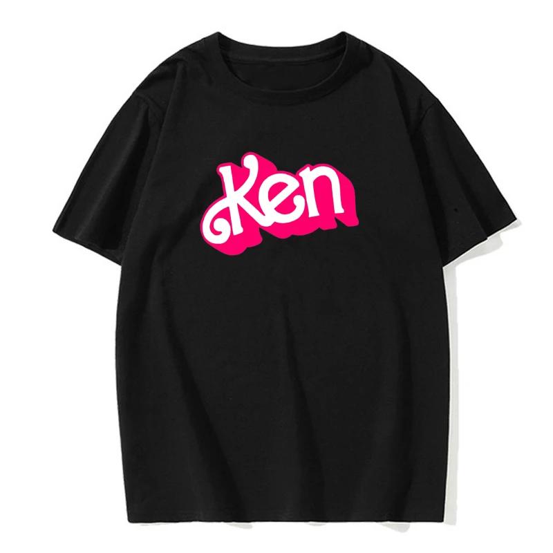 Pink Ken letter 2D printed top T-shirt, men s casual wear women s O-neck clothing short sleeves Harajuku streetwear