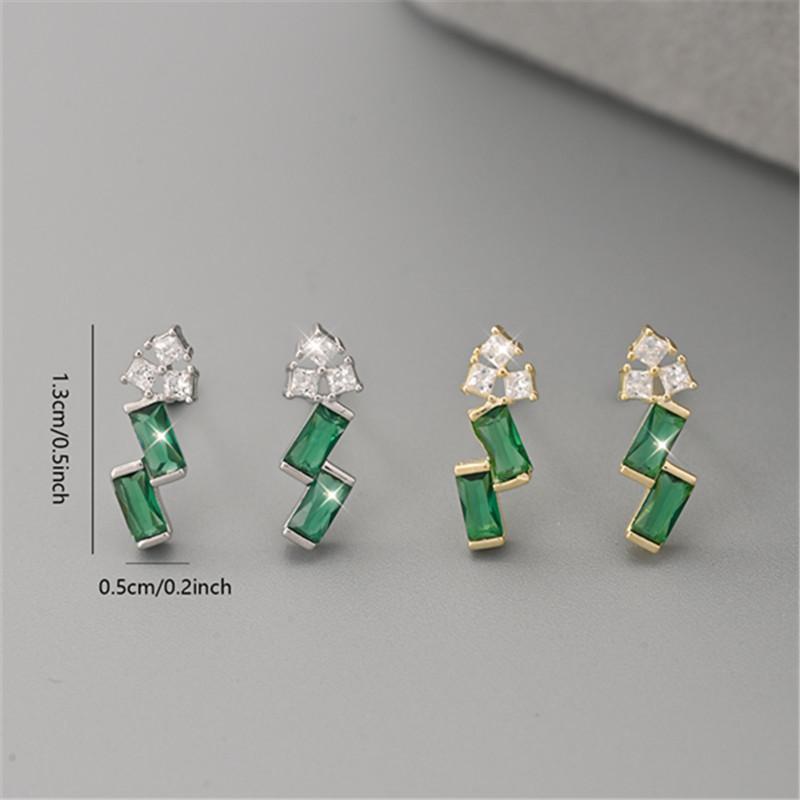925 Sterling Silver Trendy Minimalist Geometric Green Zircon Design Stud Earrings For Women Vacation Daily Fine Jewelry