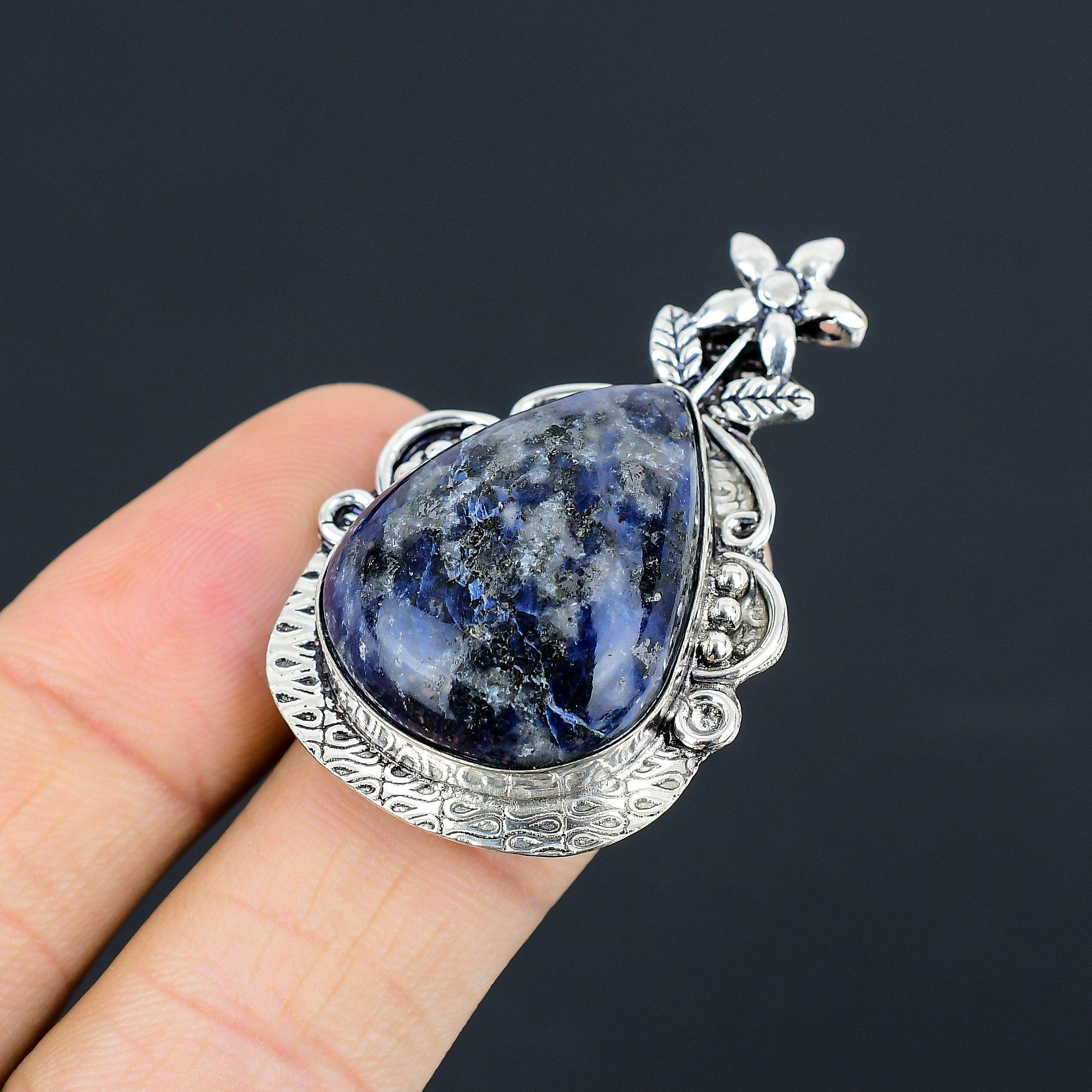 Natural Sodalite Gemstone Promise Flower Ring Size 7.5 925 Silver For Girls 7.5