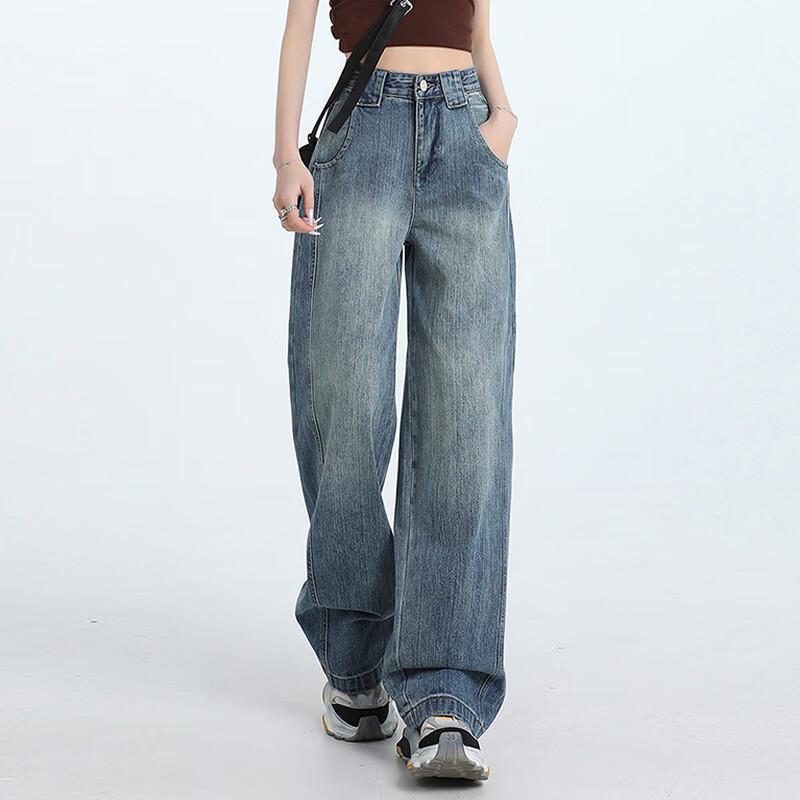 Women's High-Waist Wide-Leg Retro Denim Jeans