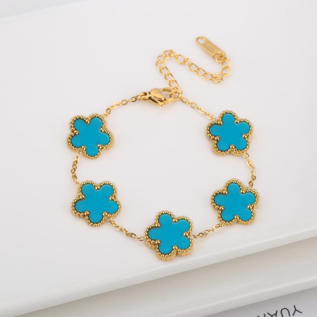 Klassiskt Rostfritt Stål Fembladig Blomma Smyckeset Halsband Armband Örhängen Enkelt för Kvinna Flicka Fest Vardagsbruk Smycken
