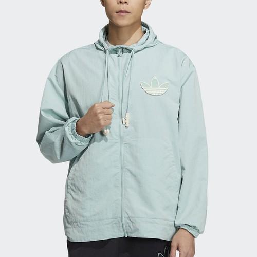 adidas Letter Logo Print Colorblock Hooded Loose Jacket Men’s Light Green