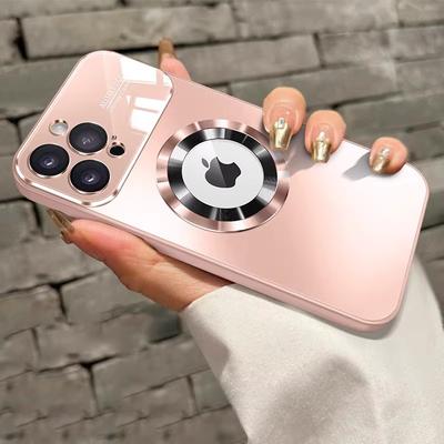 Luxe Grote Raam Magsafe Logo Gat Magnetische Hoes Voor iPhone 17 16 15 14 13 12 11 Pro Max Glas Camera Lens Beschermer Cover