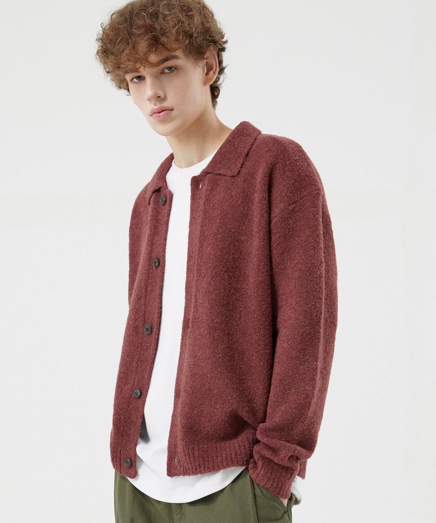 Trillion Wool Boucle Collar Cardigan Knit (Red Brown)