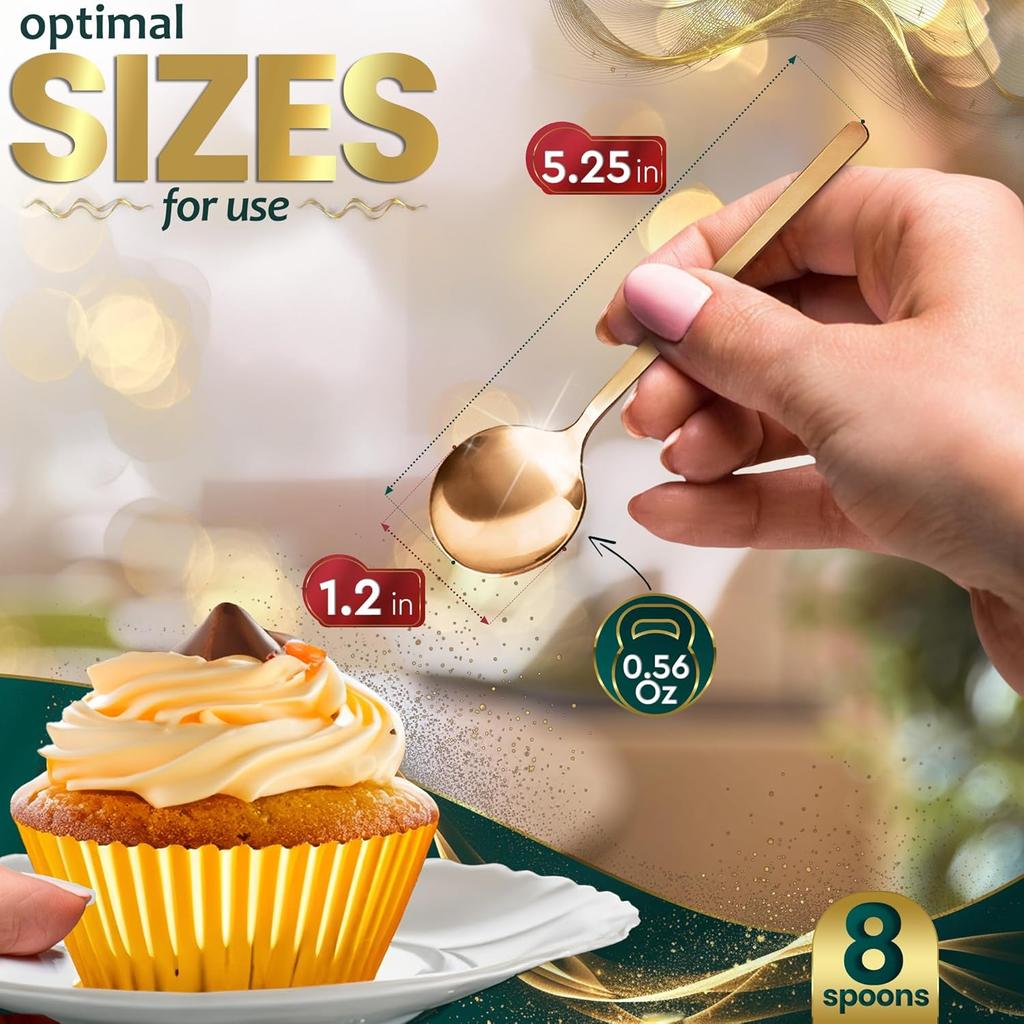 5" Gold Coffee Spoons 8Pcs 5.25" - Gold Tea Spoons Small Coffee Spoons for Coffee Bar - Espresso Spoons Dessert Spoons for Tea - Coffee Stirring