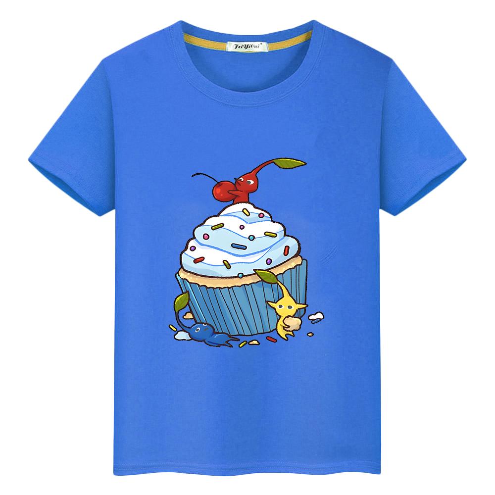 T Shirt for Kids Pikmin Print Kawaii Anime Tops Y2k Cartoon Pride Tshirt Boy Girls Cotton Clothes