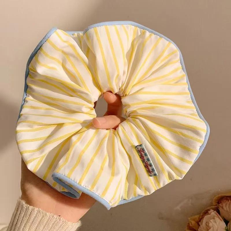 Yellow Striped Hair Ring Female High-class Korean Sweet Scrunchie Hair Accessories