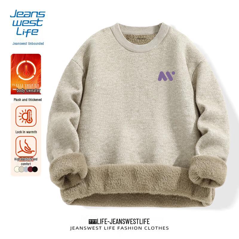 

JEANSWEST LIFE Men s Thickened Fleece Pullover Sweater M