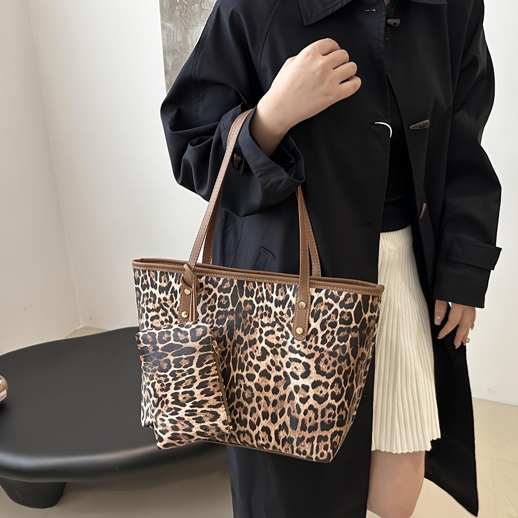 Vintage Animal Print Autumn New Leopard Print Suit Shoulder Bag, European and American Large Capacity Fashion Personalized Casual Style