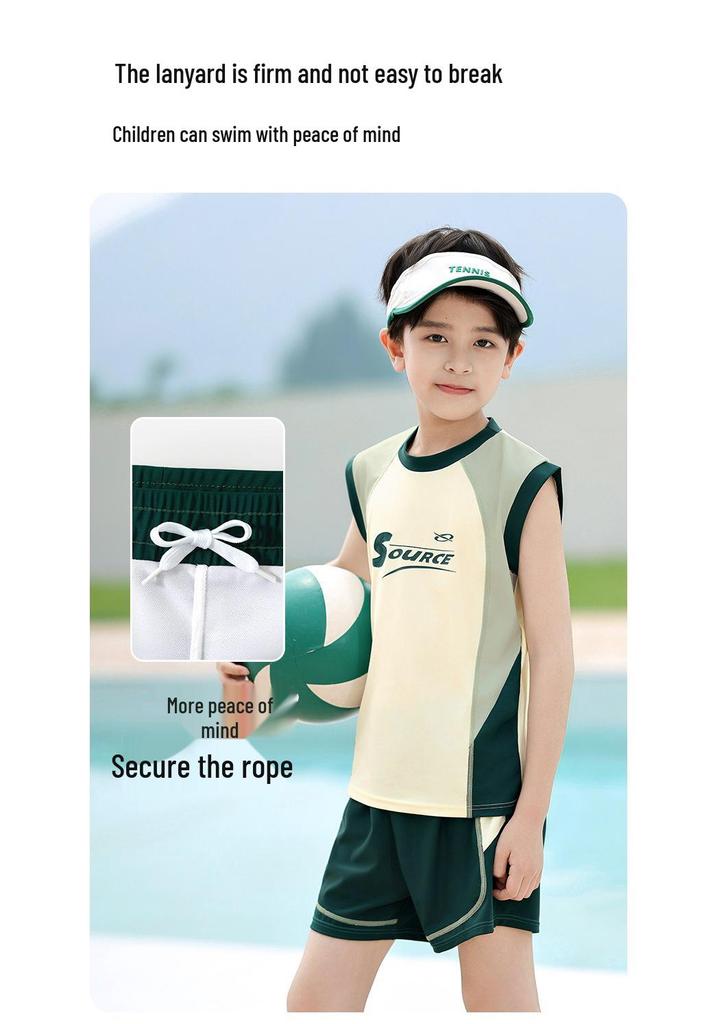 2025 New Style Boys' Two-Piece Sleeveless Swimsuit Set for Professional Training