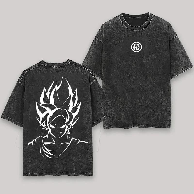 Dragon Ball Z Anime Acid Wash Graphic T Shirt Back Print Streetwear Y2K M-3XL 3XL