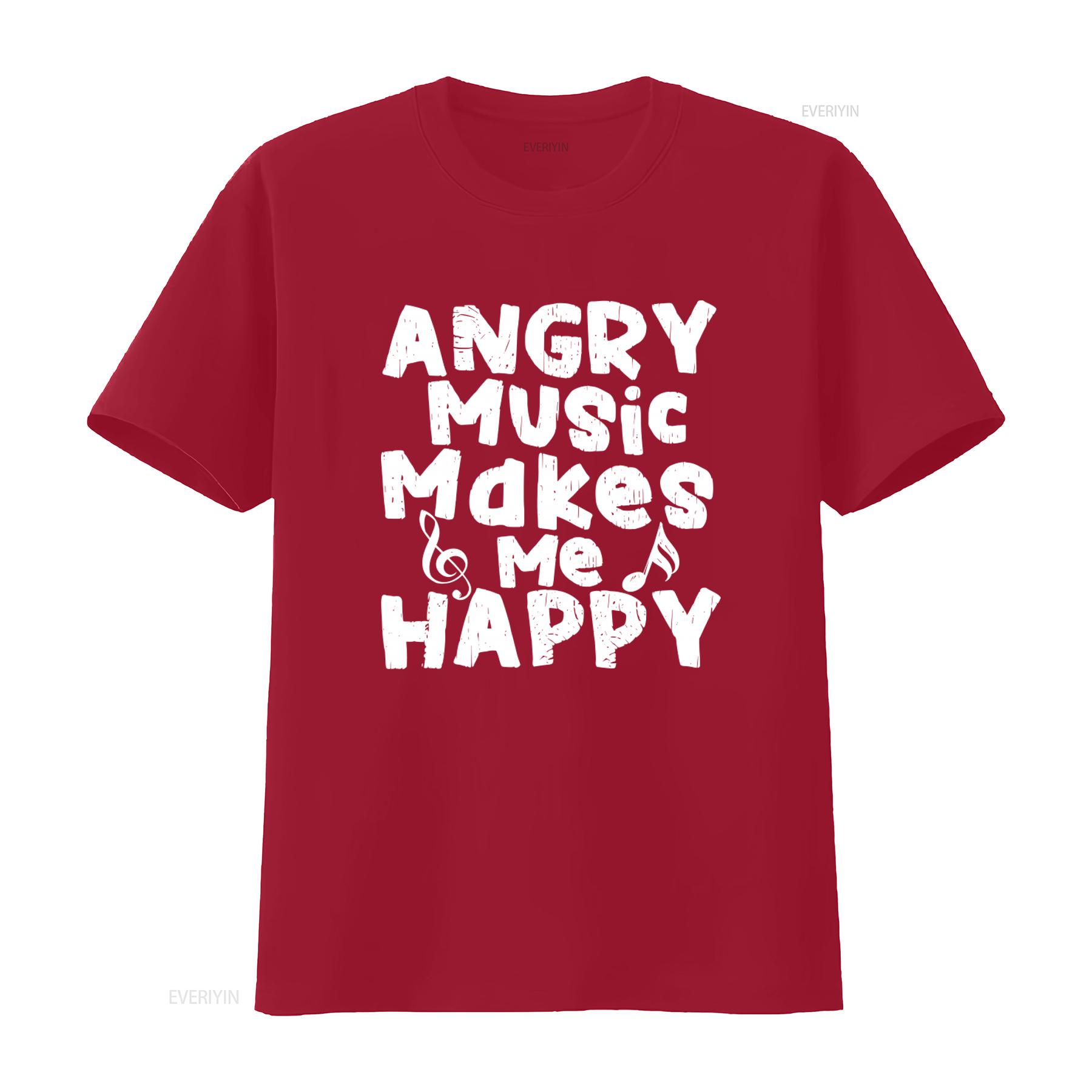 

Angry Music Makes Me Happy T Shirt for Metal Lovers Grind Core and Hard Festival Funny Band Jersey Short vintage Washed S