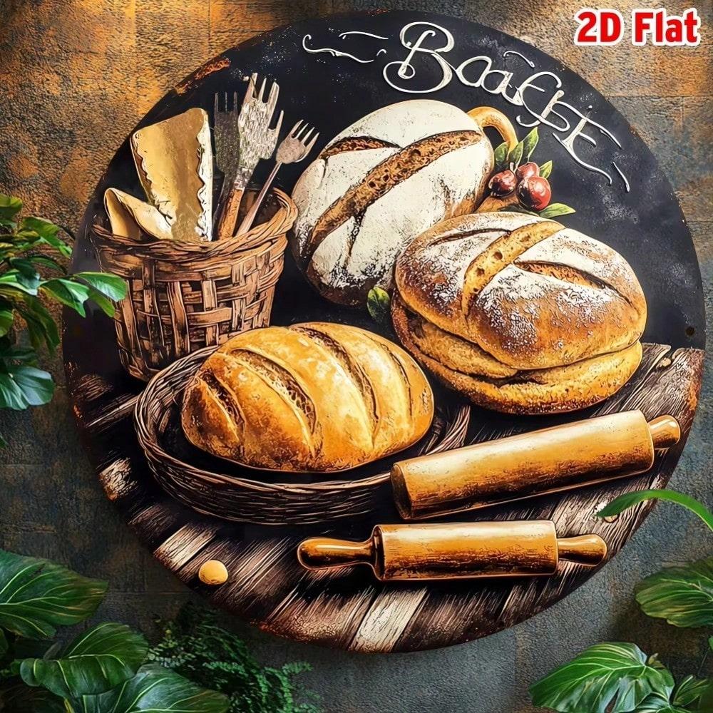 Vintage Bakery Decor Metal Tin Sign Kitchen Wall Art Round Plaque
