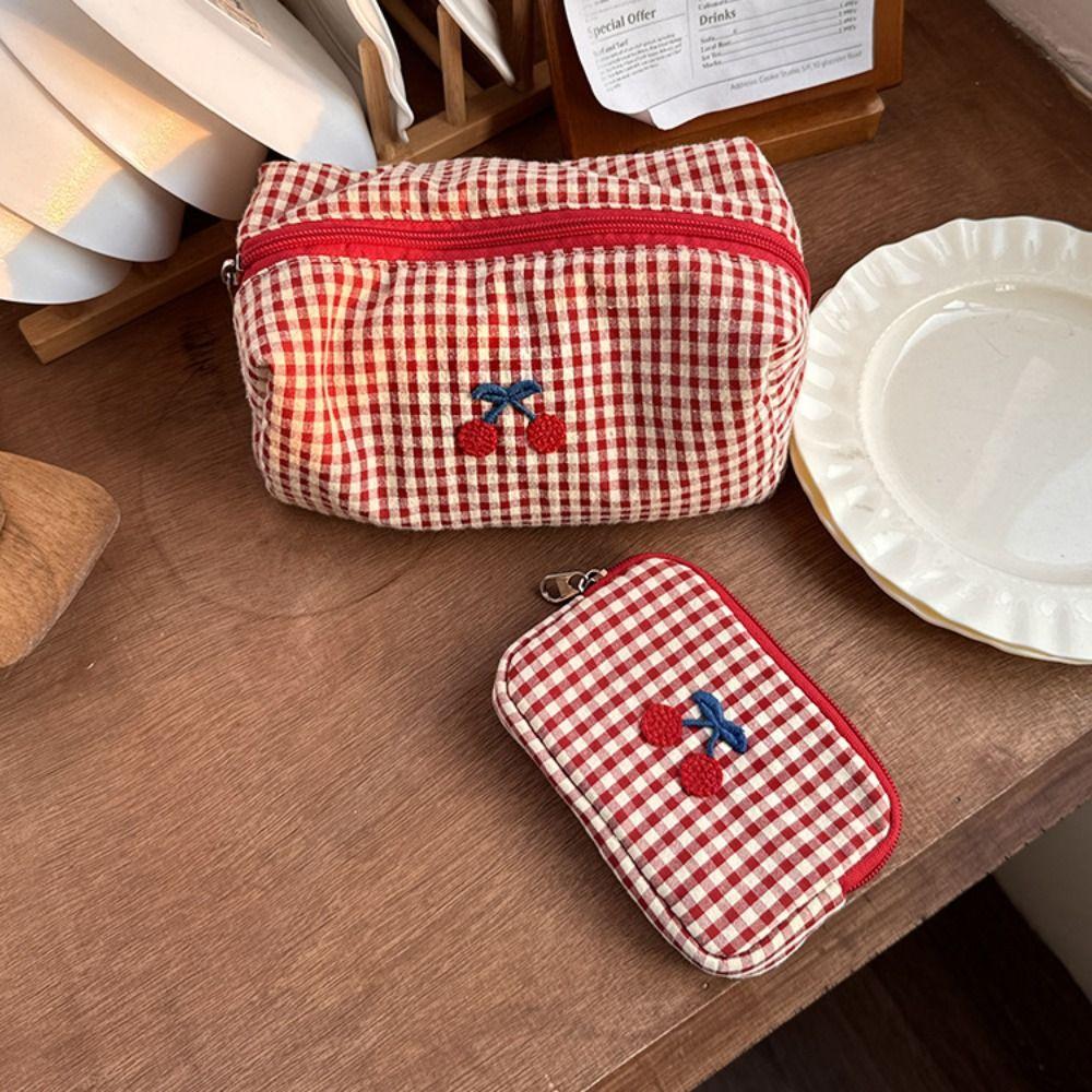 Multifunctional Plaid Makeup Bag Cloth Toiletry Bag Fashion Travel Storage Bag  Unisex