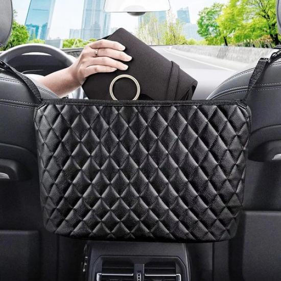 Car Interior Accessories Auto Seat Storage Bag Pocket Handbag PU Leather Black