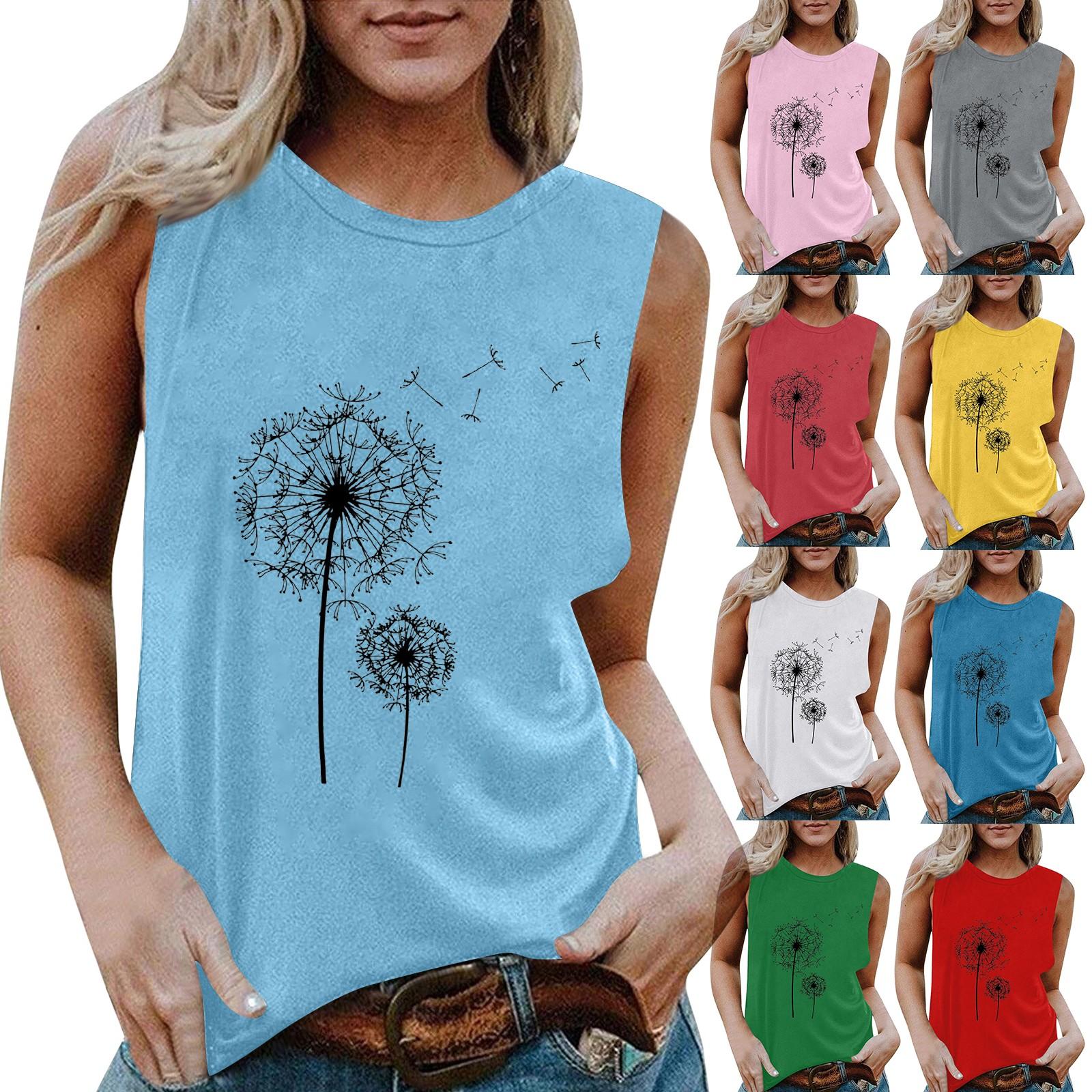 

Women s Round Neck Casual Sleeveless Floral Print Tank T-Shirt Top M білий