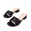 Summer new hot-selling retro pleated leather open-toed thick heel outer wear large size one-word sandals women's shoes
