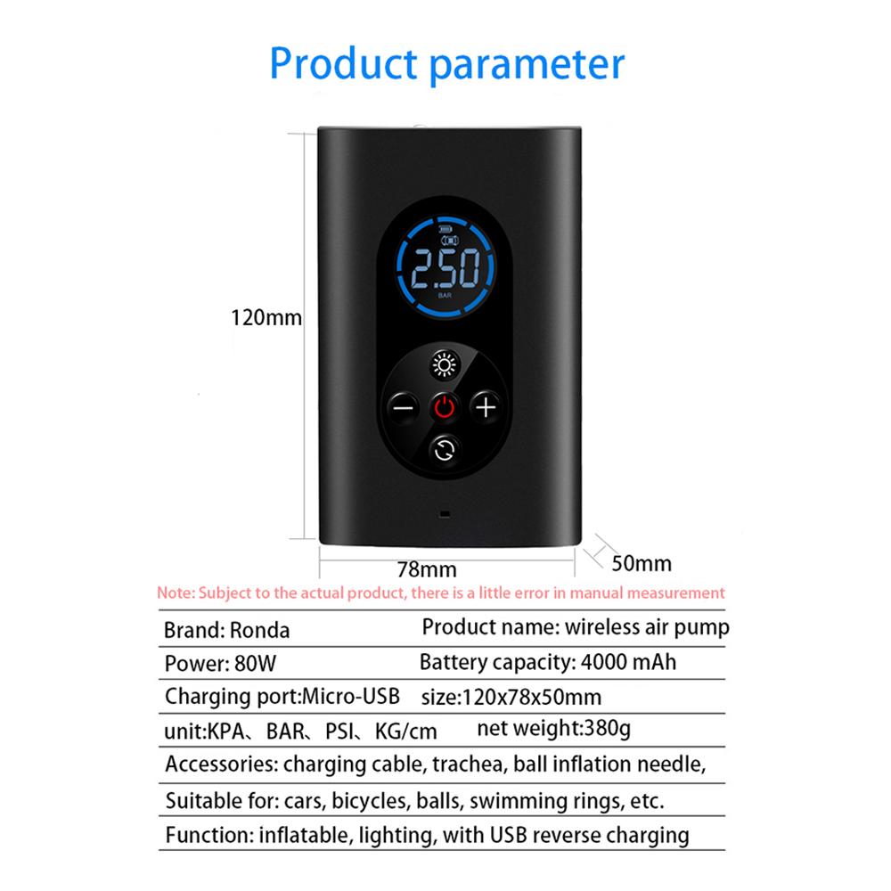 Car Air Pump Cordless Portable Vehicle Tire Inflator Smart Wireless Air Pump Tire Electric Air Pump