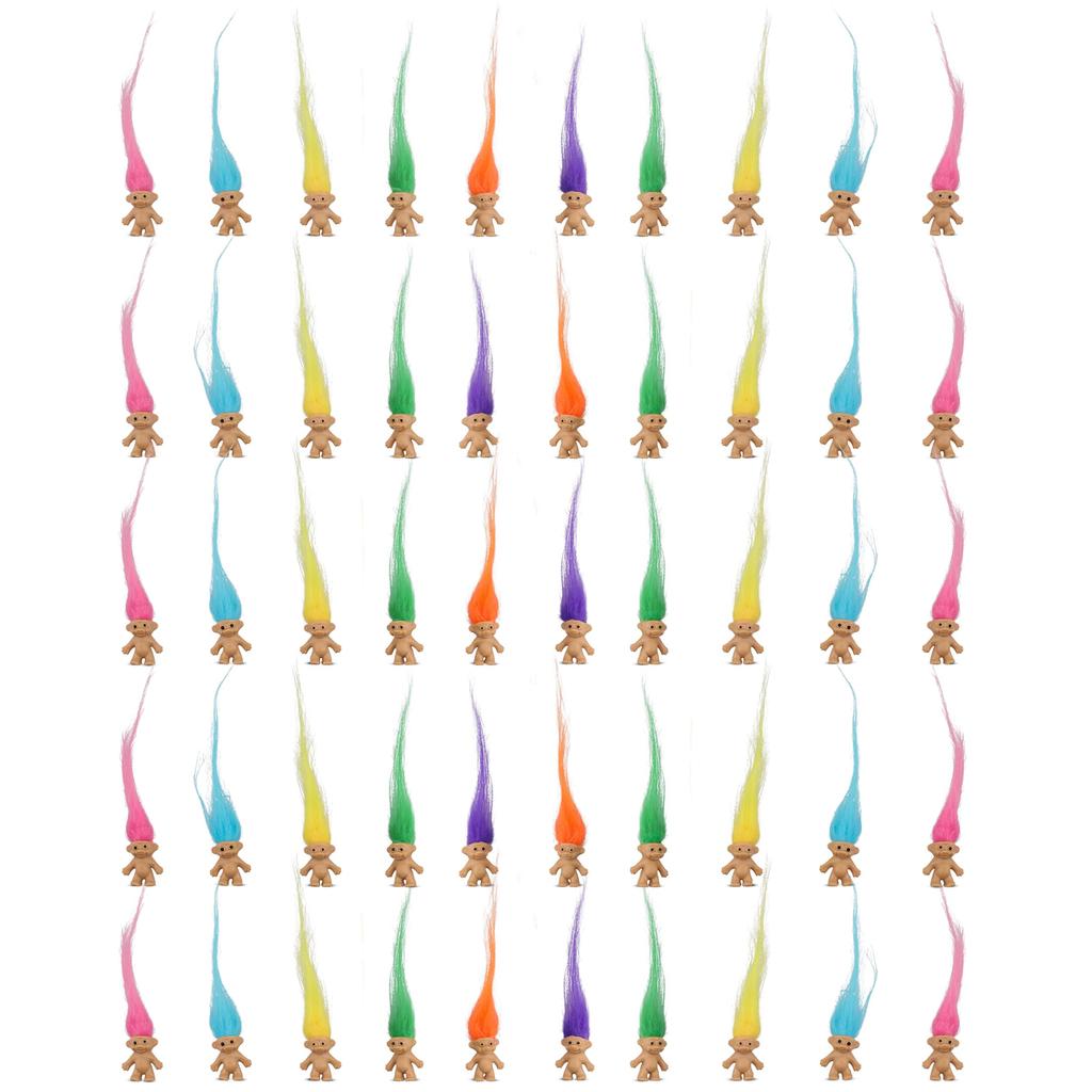 10 PCS Long-haired Lucky Mini Troll Dolls, Assorted Hair Colors, 0.78" Bodies, 2" Hair. Cake Toppers, Action Figures, School Project, Arts and Crafts,
