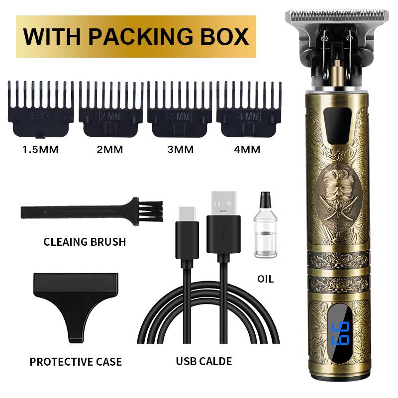 New Hair Clipper LCD Digital Display Household Hair Clipper Retro Oil Head Electric Clipper T9 Buddha Head Carving Small Clipper