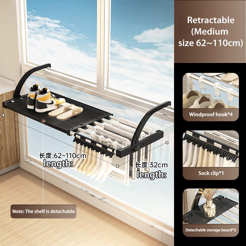Multifunctional Extendable Clothes Drying Hanger Window Hanging Organizer Storage Rack Balcony For Airing  Towel Clothes Shoe