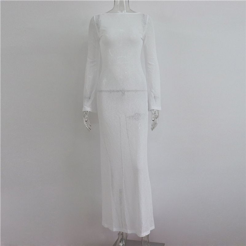 

European and American Sexy Slim Fit Backless Dress Long Dress Sexy Bodycon Backless Maxi Dress White M