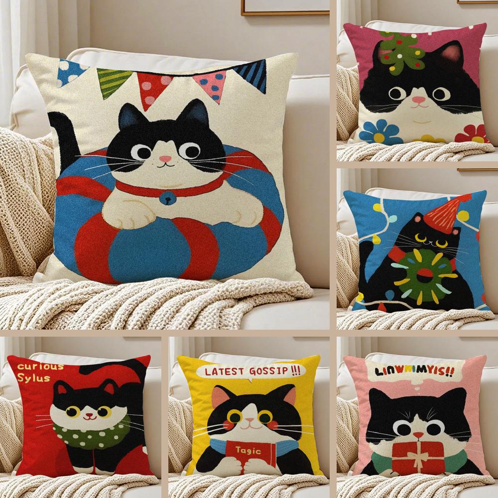Cartoon Christmas Gift Cute Cat Cushion Cover Pillowcase Antidustmite living Room Sofa Decor Cushion Room