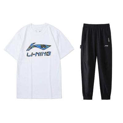 Loose Breathable Letter Logo Round Neck Pullover Short Sleeve T-Shirt Solid Color Cuffed Casual Sports Suit Men Tops AHSSE01-1+AYKS785-1