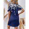 Women Fashion Printed Off Shoulder U Neck Short Sleeve Midi Casual Dress