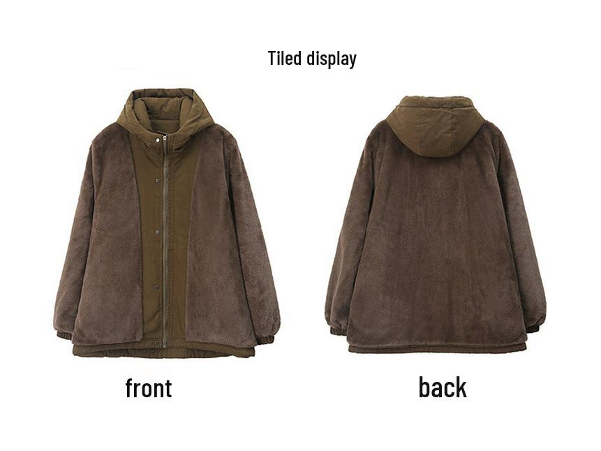 Women's 2024 Mid-Length Hooded Cotton Parka - Fleece-Lined, Solid Color, Casual Loose Fit, Winter Coat