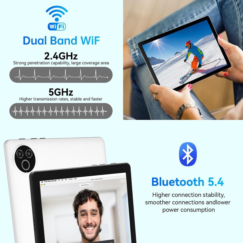 Android 15 Tablet, 10 Inch Tablet, 20GB RAM+64GB ROM (TF 1TB), 5000mAh, 1280 * 800 HD, WiFi 6, Bluetooth 5.4, Dual Cameras, Dual Speakers, Black