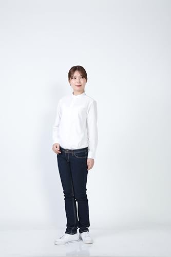 Seven Uniform GH7021-0 Long Sleeve Stand Collar Oxford Shirt, White, Size M