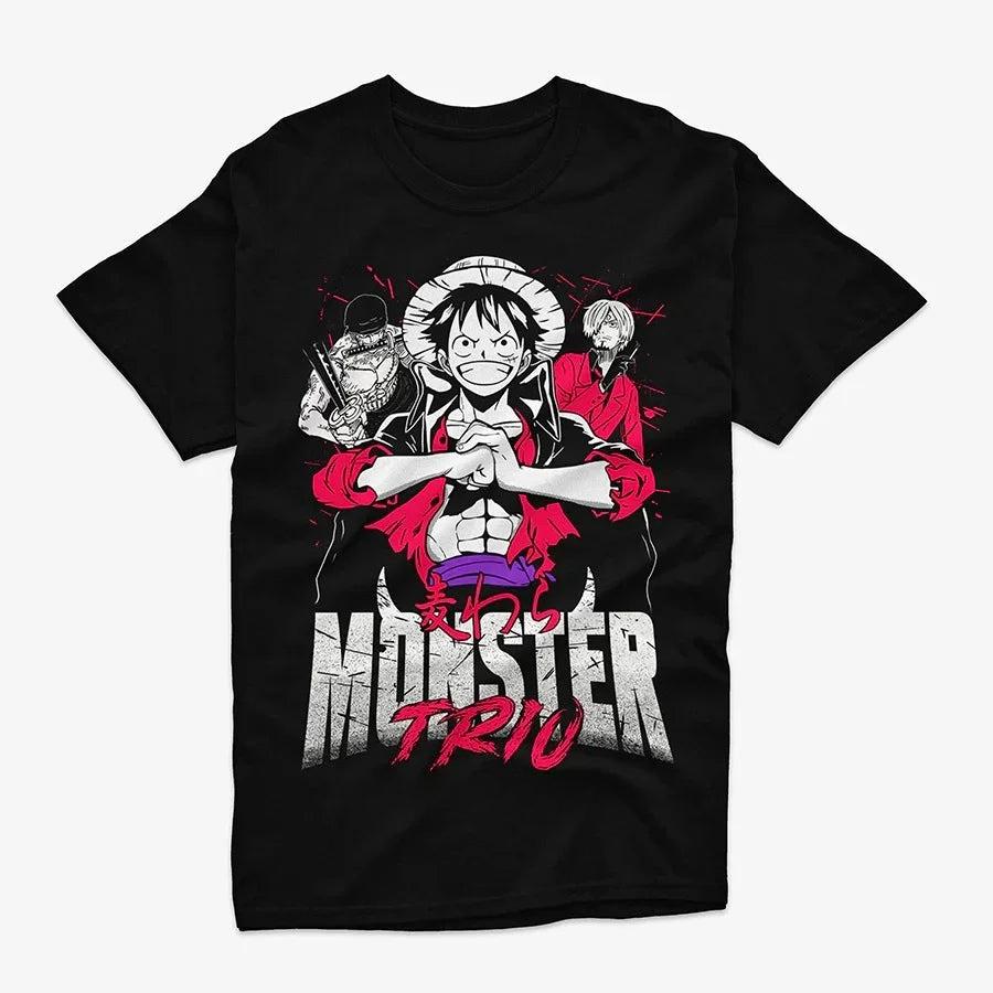 One Piece Monster Trio Luffy Zoro Sanji Graphic T Shirt Anime Manga Streetwear Cotton Oversized Tee S разноцветный