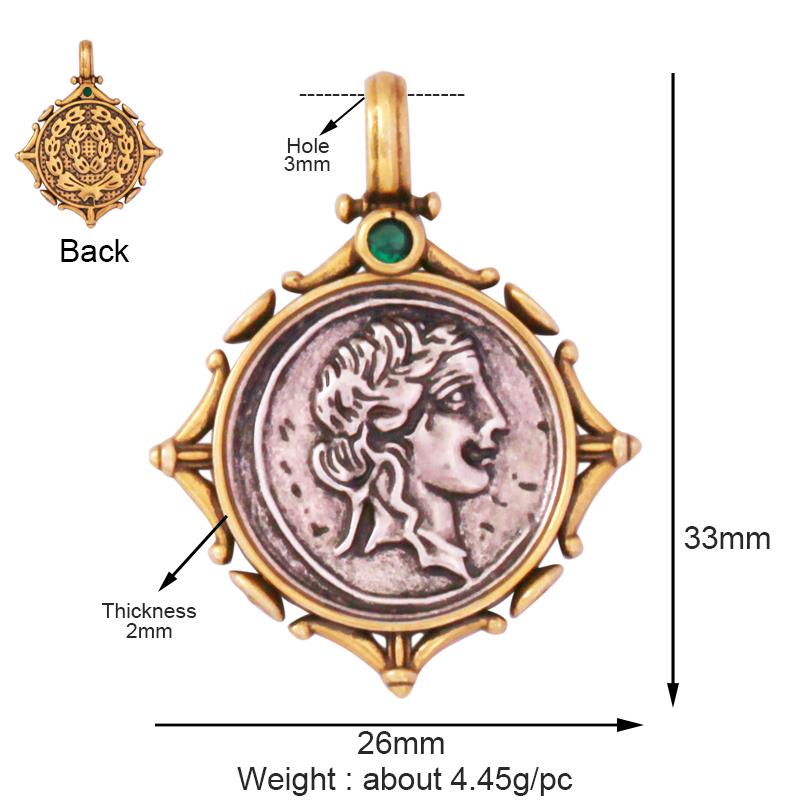 Antique Gold Bronze Beauty Portrait Knight Angel Goddess Coin Medallion Charm Pendant,Necklace Jewelry Accessories Supplies M64