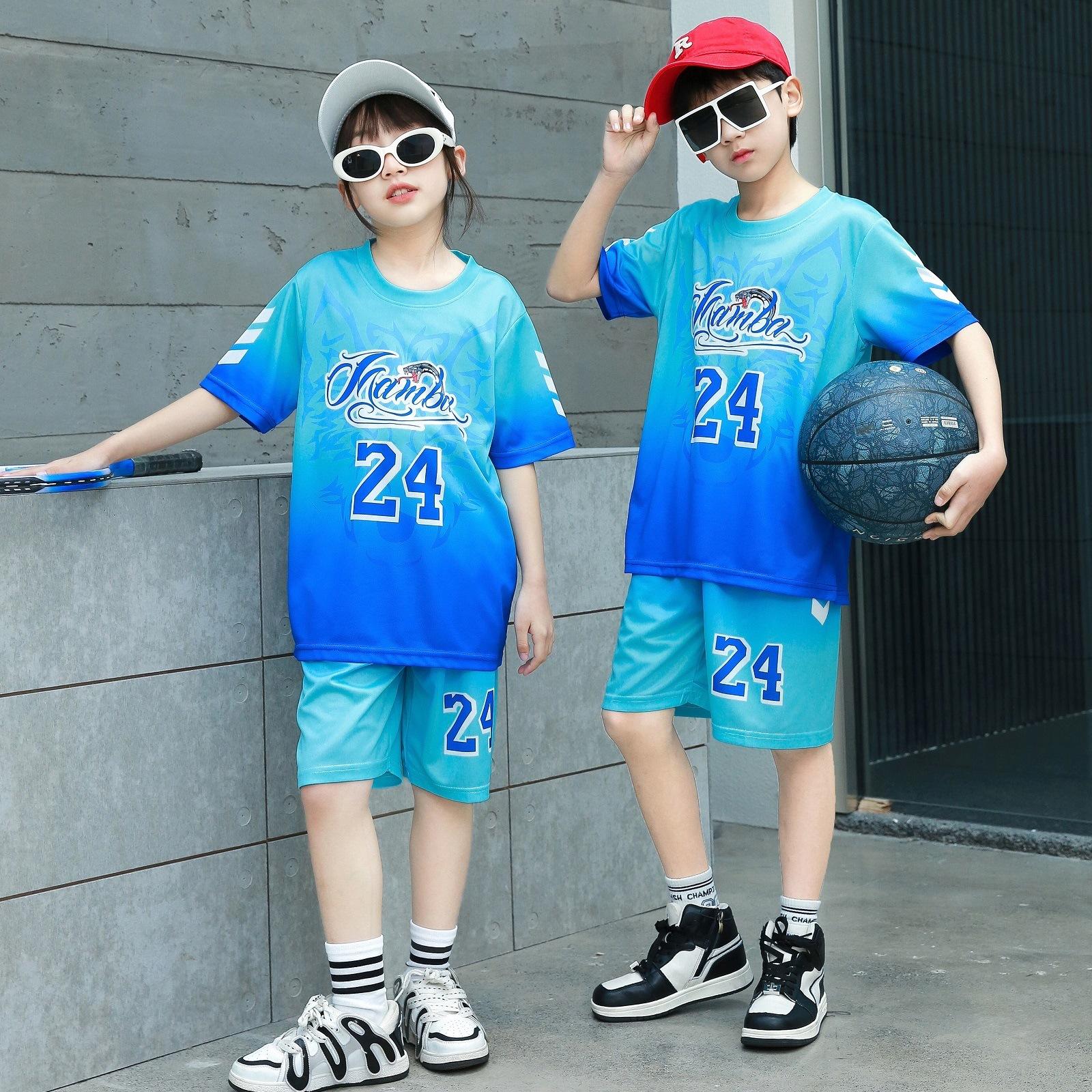 

Children s clothing Children s basketball clothing set Short-sleeved boys and girls No. 24 jersey Sports primary school kindergarten performance size 30 (height 160-165cm) синій