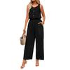 Ärmelloser Jumpsuit mit weitem Bein für Damen Lockerer Schnitt Knopfleiste Kordelzug in der Taille Lässiger langer Strampler für Sommer Frühling