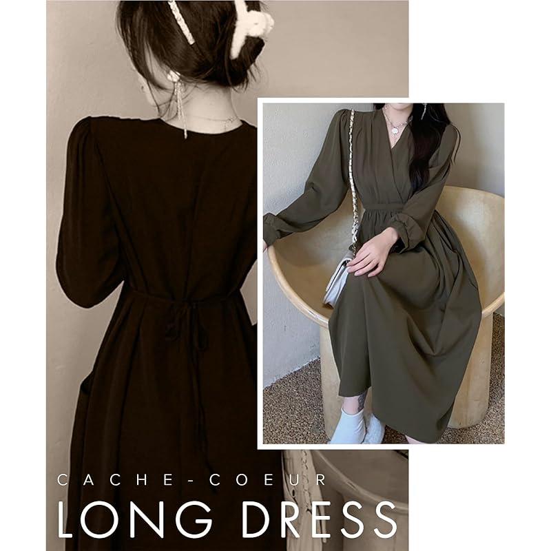 [Luxe Relax] Ladies One Piece Cachecoeur Long Beautiful Formal Dress Long Sleeve Invited Resort Brown 5S-L07-BRL