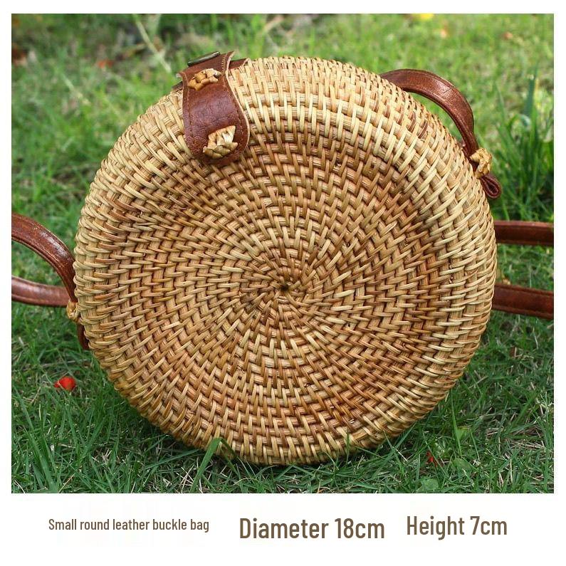 Вьетнамская плетеная сумка кроссбоди из ротанга ручной работы - Круглая, плетеная в стиле рафия из соломы