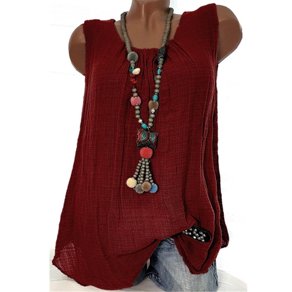 Buy Womens Linen Cotton Sleeveless Baggy Vest Plus Size Tops Tank Tshirt at affordable prices