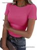 Women's Summer Ribbed Short Sleeve Stretchy Slim Fit Round Neck T-shirt