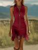 New Women's Dresses  Sexy Scoop Neck Sleeveless Tiered Ruffled Slim Fit Dress